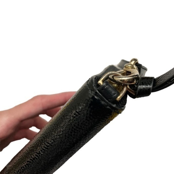 Tory Burch black grained shiny leather wristlet wallet clutch bag